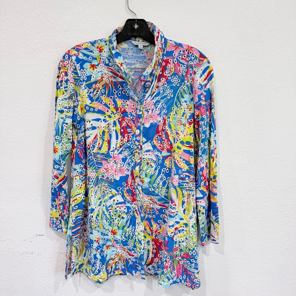 John Mark Embroidered Eyelet Floral Top Women’s Size Small - Picture 2 of 5